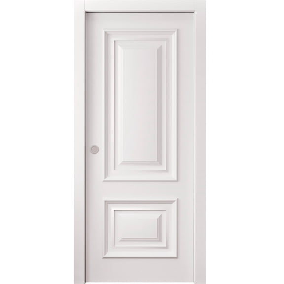 Sliding Pocket Door 36 x 80 inches | CLASSIC 2289 White Enamel | Kit Rail Hardware | Solid Wood Interior Bedroom Doors