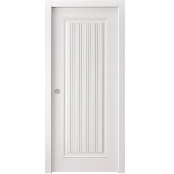 Sliding Pocket Door 36 x 80 inches | CLASSIC 8889 White Enamel | Kit Rail Hardware | Solid Wood Interior Bedroom Doors