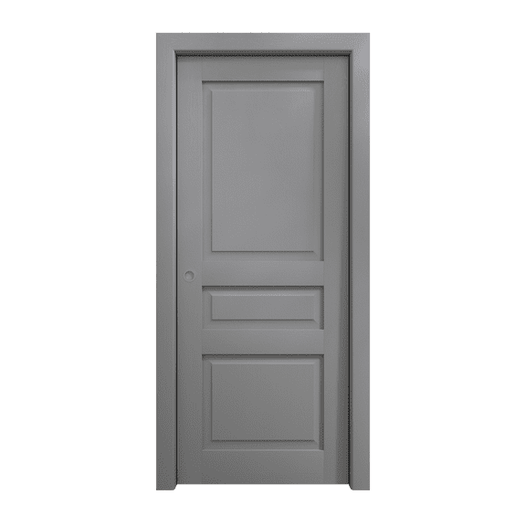 Sliding Pocket Door 36 x 80 inches | Ego 5012 Painted Grey Oak | Kit Rail Hardware | Solid Wood Interior Bedroom Modern Doors