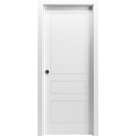 Sliding Pocket Door 36 x 80 inches / Mela 0733 Painted White / Kit Rail Hardware / MDF Interior Bedroom Modern Doors