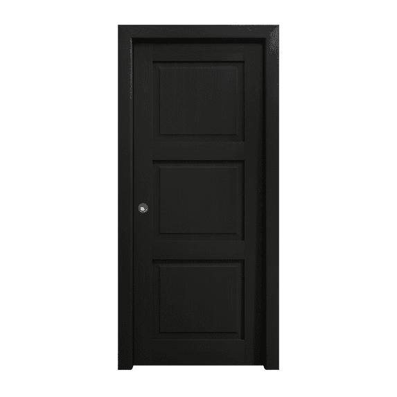 Sliding Pocket Door 42 x 80 inches | Ego 5010 Painted Black Oak | Kit Rail Hardware | Solid Wood Interior Bedroom Modern Doors