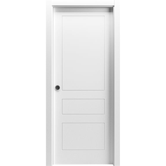 Sliding Pocket Door 42 x 96 inches / Mela 0733 Painted White / Kit Rail Hardware / MDF Interior Bedroom Modern Doors