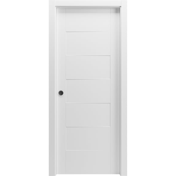 Sliding Pocket Door 42 x 96 inches / Mela 0755 Painted White / Kit Rail Hardware / MDF Interior Bedroom Modern Doors