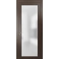 thumbnail image 1 of Sliding Pocket Door with Frosted Tempered Glass | Planum 2102 Chocolate Ash | Kit Trims Rail Hardware | Solid Wood Interior Bedroom Bathroom Closet Sturdy Doors-42" x 96", 1 of 6