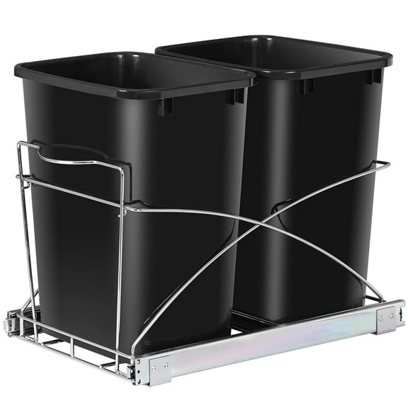 Sliding Pull Out Trash Can Under Sink, Dual 35 Quart Kitchen Waste Bin Container for Base Cabinet, Black