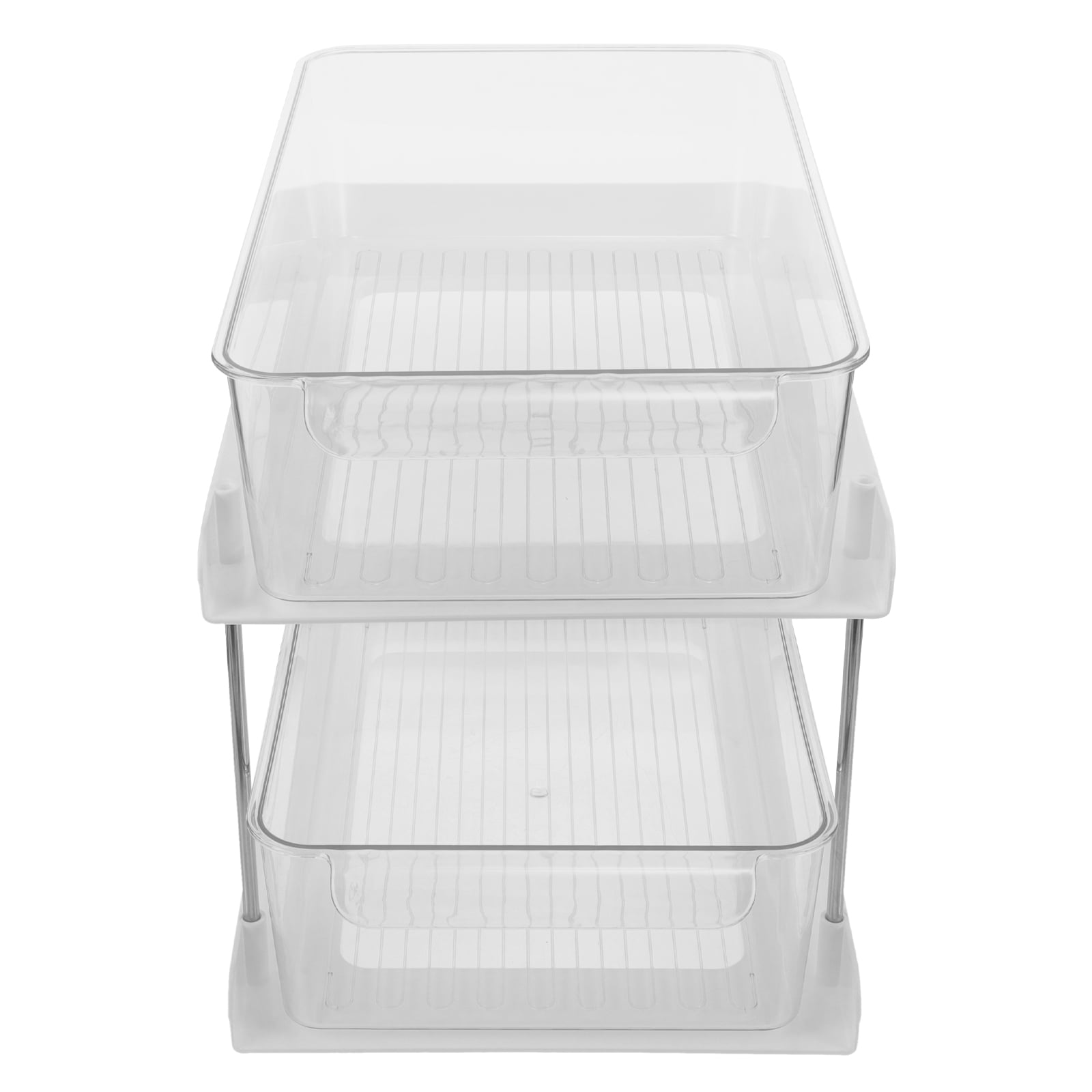 Clear 2-Tier Resin and Metal Storage Shelf with Handles
