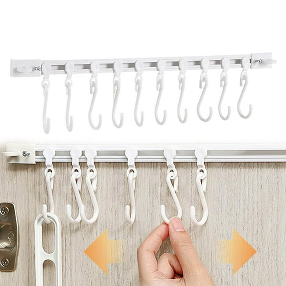 Sliding Rail Hook Wall Mounted Kitchen Utensil Hanger Multifunctional Space Saving Organizer No Drilling Tool Holder Adjustable Track Rack For Home