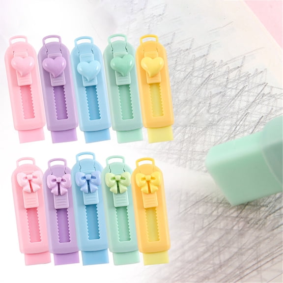 Sliding Retractable Pencil Eraser Push Pull Pencil Eraser with Plastic Sleeve Soft Cute Erasers Pencil Creative Stationery Retractable Rubber Stick Erasers Blue 1Pcs