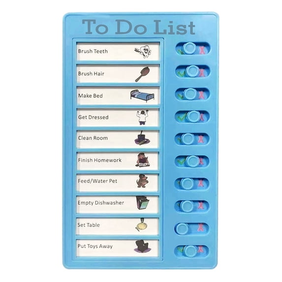 Sliding Routine Checklist, Reusable Chore Chart Daily To-Do List Board 7.87×4.72in 1 Piece, Blue Plastic Planner Board for Office Tasks & Schedule Management