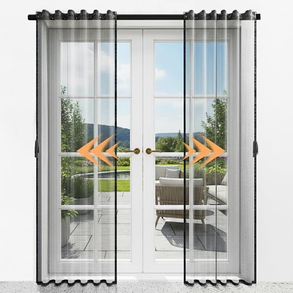 Sliding Screen Door with Track, Double Retractable Screen Doors, Fits Door Size 72 x 80 Inch, Smooth Sliding, Heavy Duty, Strong Magnets Mesh for French Patio Balcony Sliding Glass Door, Black