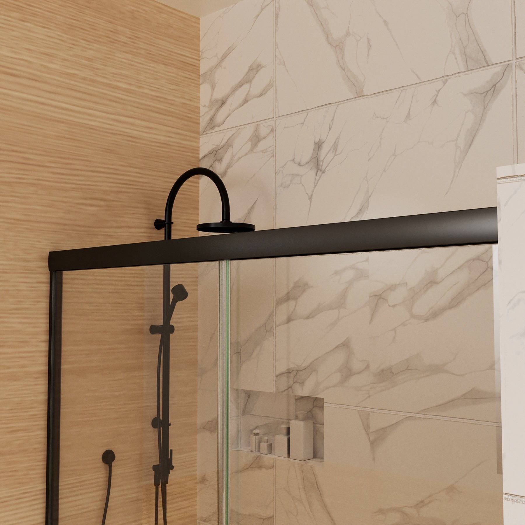 Matte Black 48" Sliding Semi-Frameless Shower Door with Clear Glass