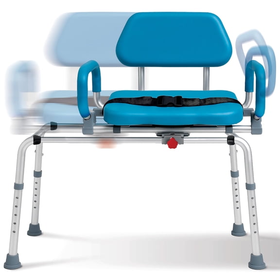 Sliding Shower Chair Safe Rotating Tub Transfer Bench for Seniors & Disabled, Padded Swivel Seat with Handles, Compact Adjustable Bath Bench, Fits Most Bathtubs