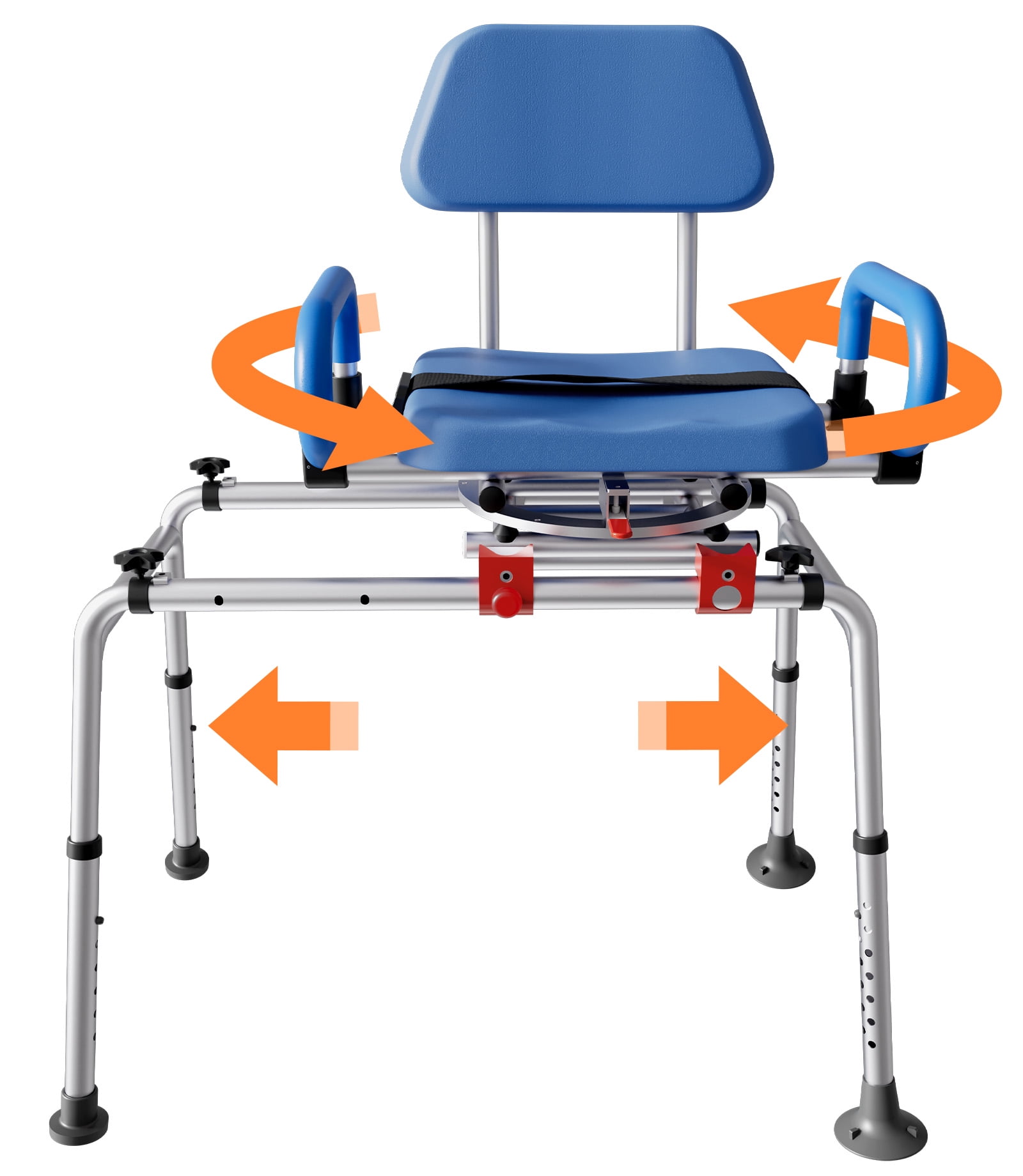 Blue Adjustable Plastic Sliding Shower Chair with Armrests