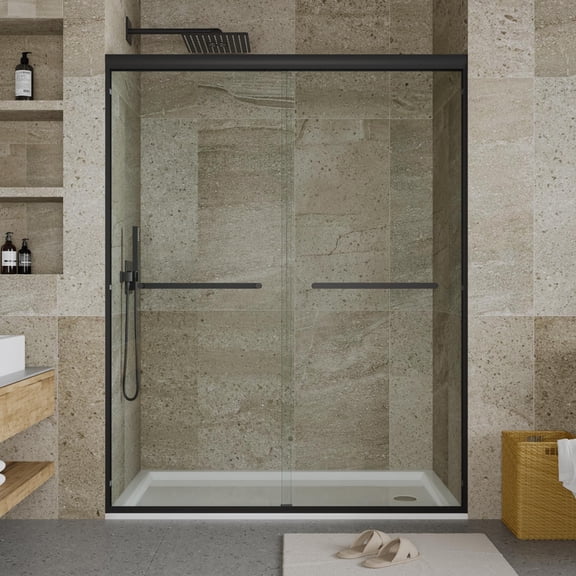 Sliding Shower Door Frameless 44-60 Inch W x 72 Inch H, Double 8mm Tempered Glass, Aluminum Alloy Space Saving Bypass, Easy Clean Brushed Nickel or Matte Black