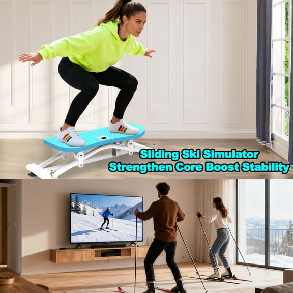 Sliding Ski Simulator with Resistance Bands - Indoor Skiing Fitness Equipment for Home Gym, With Resistance Bands & Non-Slip Base, Full-Body Cardio Training Machine for Core, Leg & Arm Workout