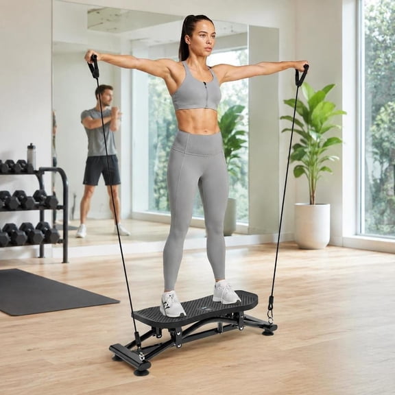Sliding Ski Simulator, with resistance bands, non-slip base, indoor fitness equipment for full-body cardio training