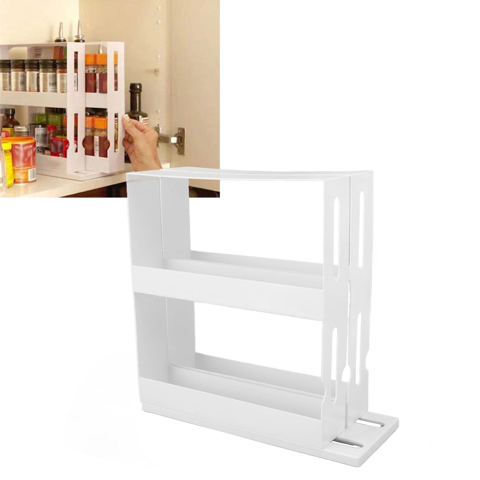 Sliding Spice Rack, 2 Tiers Slidable Design Seasoning Shelves Large