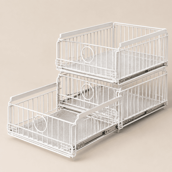 Sliding Stackable Closet Organizer Storage Basket, White