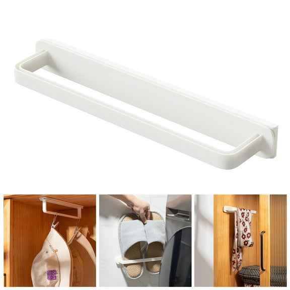 Sliding Towel Rack with Shelves - No Drill Adjustable White ABS Towel Bar for Bathroom, Kitchen, and Closet Organization