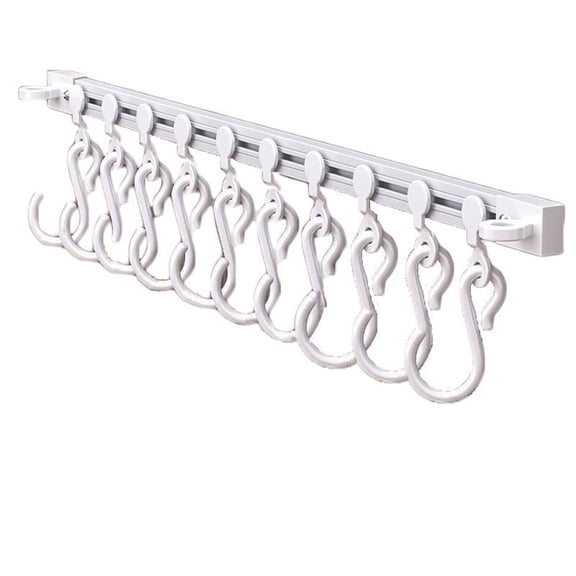 Sliding Track Hook Behind Cabinet Door Storage Rack No Drilling Adhesive S Hook for Utensils Wall Mounted Hanging Organizer for Shovels,Spatulas,Ladles Space Saving for Home,Bathroom,Closet White