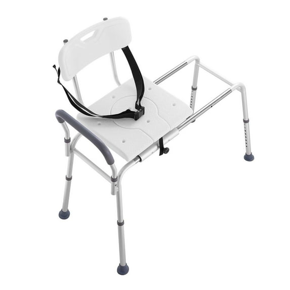 Sliding Tub Transfer Bench Shower Chair - Cut-Out Seat, Adjustable Height, Reversible Backrest - Safe Bathing for Seniors & Disabled