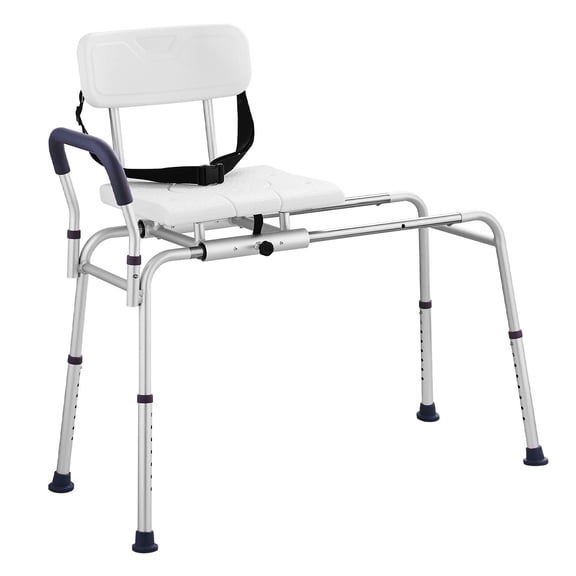 Sliding Tub Transfer Stool, Adjustable Height Open Seat, Flip Back Seat Belt for the elderly Disabled Non-Slip Shower Chair 400 lbs Load Bearing
