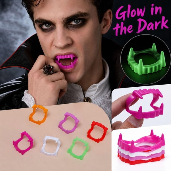Sliding Vampire Fangs with Glow in The Dark Feature for Adults, Spooky Party Supplies and Accessories, Fun Gag Gifts for Friends Women and Men 1 Pc