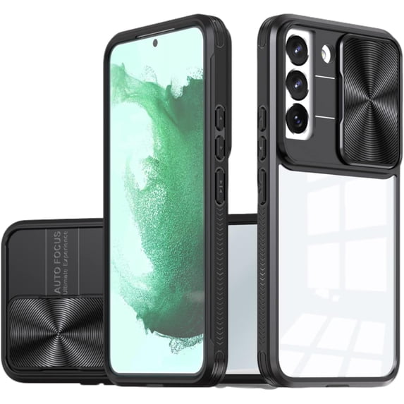 Sliding Window Clear Resin Phone Case for Samsung Galaxy A54 A52 A34 A32 A14 A12 4G 5G, Transparent Lens Protective Pop Back Cover, Shockproof and Drop-Proof Shell(Black,A32 5G)
