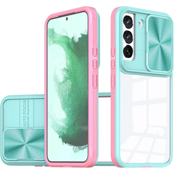 Sliding Window Clear Resin Phone Case for Samsung Galaxy S23 S22 Ultra Plus, Transparent Lens Protective Pop Back Cover, Shockproof and Drop-Proof Shell(Blue,S23 Ultra)