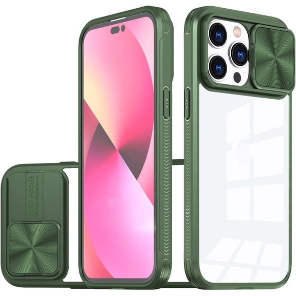 Sliding Window Clear Resin Phone Case for iPhone X XS XR SE 8 7 Plus Max, Transparent Lens Protective Pop Back Cover, Shockproof and Drop-Proof Shell(Green,7/8 Plus)