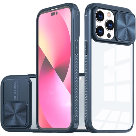 Sliding Window Clear Resin Phone Case for iPhone X XS XR SE 8 7 Plus Max, Transparent Lens Protective Pop Back Cover, Shockproof and Drop-Proof Shell(Navy,7/8 Plus)