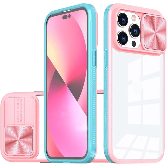 Sliding Window Clear Resin Phone Case for iPhone X XS XR SE 8 7 Plus Max, Transparent Lens Protective Pop Back Cover, Shockproof and Drop-Proof Shell(Pink,XR)