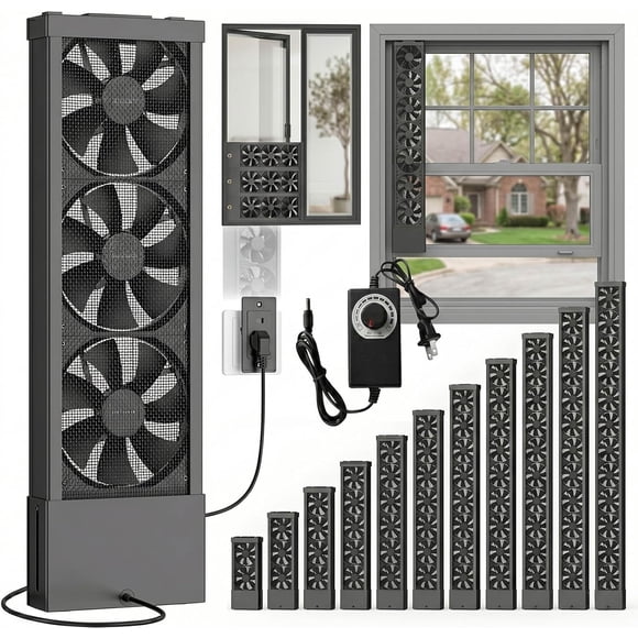 Sliding Window Extractor Fan, 4-Inch Adjustable Twin Window Fans with Reversible Intake, Black Slim Window Fan, Variable Speed Punch-Free Air Circulator for Kitchen(52-56in(131-141cm))