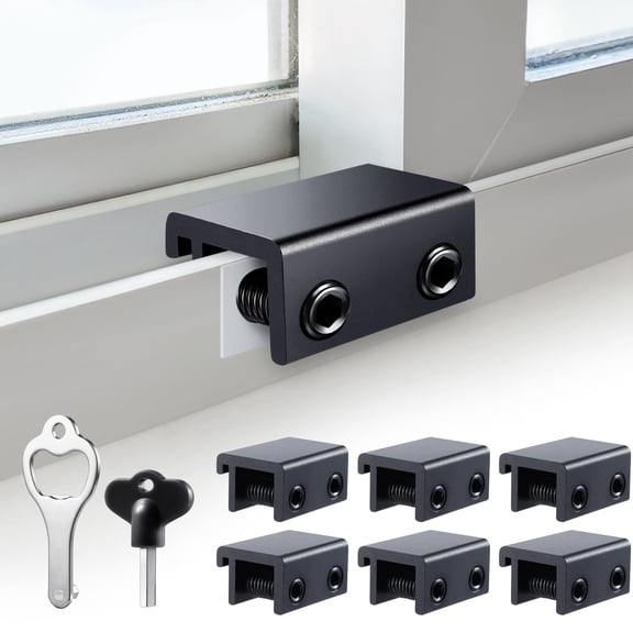 Sliding Window Locks (6 Sets),Security Window Locks with Keys,Adjustable Aluminum Sliding Window Stops,Easy Installation Without Drilling,for Vertical and Horizontal Sliding Windows (Black)