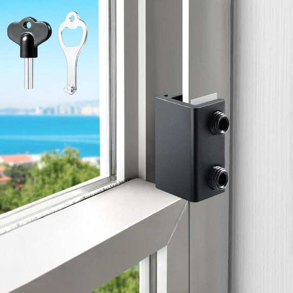 Sliding Window Locks (6 Sets), Window Locks for Up and Down Windows and Horizontal Windows, Window Security Bars, Window Security Lock with Key，Adjustable Security Window Locks (Black)