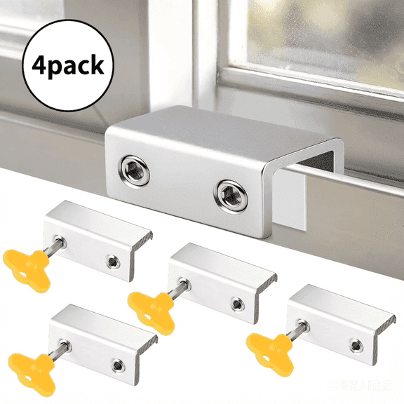 Sliding Window Locks, Adjustable Aluminum Security Stopper Locks, Easy Install for Vertical & Horizontal Windows(Silver)