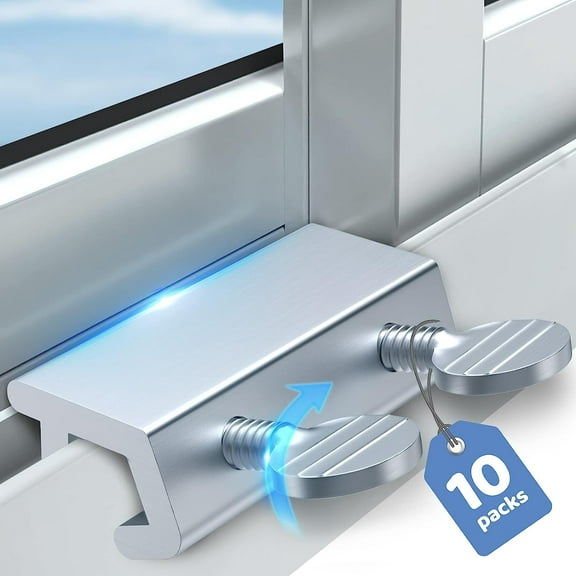 Sliding Window Locks Up and Down Window Security - 10 Set Child Proof Home Safety Glass Vertical Window Stopper Adjustable Aluminum Double Slide Window Lock Guard Kid Patio for Travel AC RV