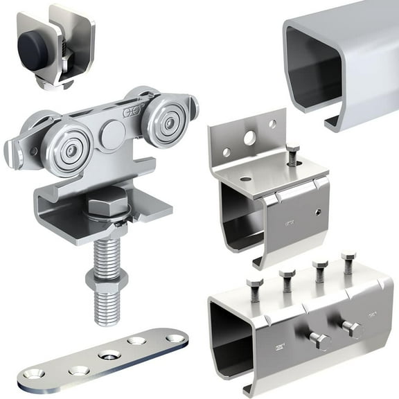 Sliding Exterior Door Hardware Kit - 2x76-inch Galvanized Steel Track for 2 Doors up to 1-1/16" Thick and 180lbs - SLID'UP 2000