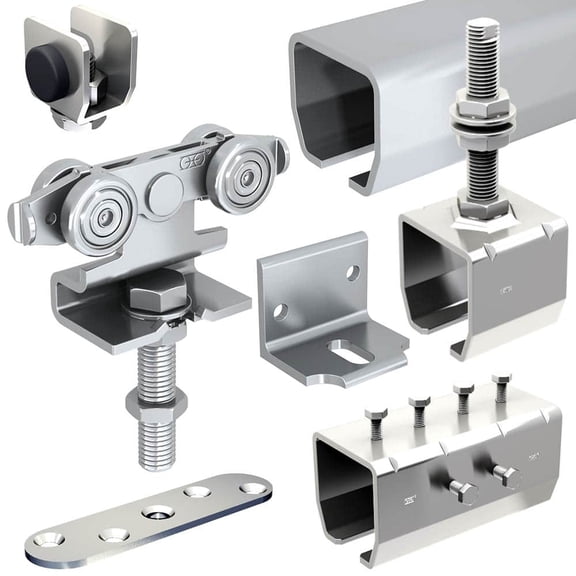 Sliding exterior door hardware kit - 2x76-inch galvanized steel track for 2 doors up to 2" thick and 180lbs - SLID'UP 2000