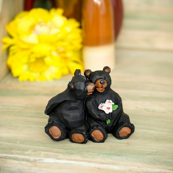 Slifka Sales Co. Kissing Bear Couple with Flowers 4 x 3 x 3 Inch Resin Crafted Tabletop Figurine