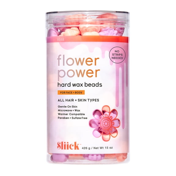 Sliick Flower Power Hard Hair Removal Wax Beads Kit for At Home Face and Body Hair Removal, 15 oz