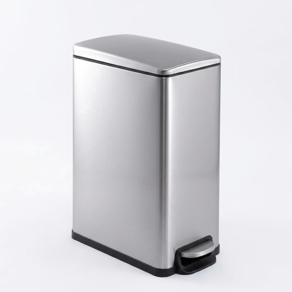 Slim 12 Gallon Kitchen Step Trash Can, Soft Close Lid Stainless Steel Garbage Bin with Inner Bucket, Space Saving for Home Office Bathroom Narrow Spaces - Silver