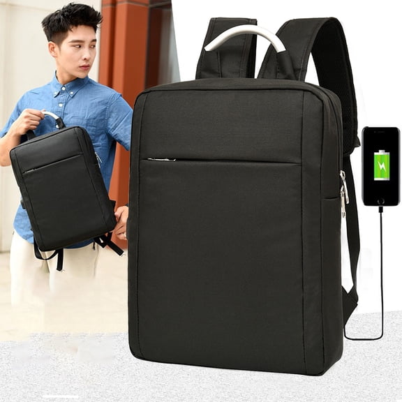 Slim 16 Inch Water Resistant Travel Laptop Backpack with USB Port, 36–55L Polyester Business Commute Bag Black