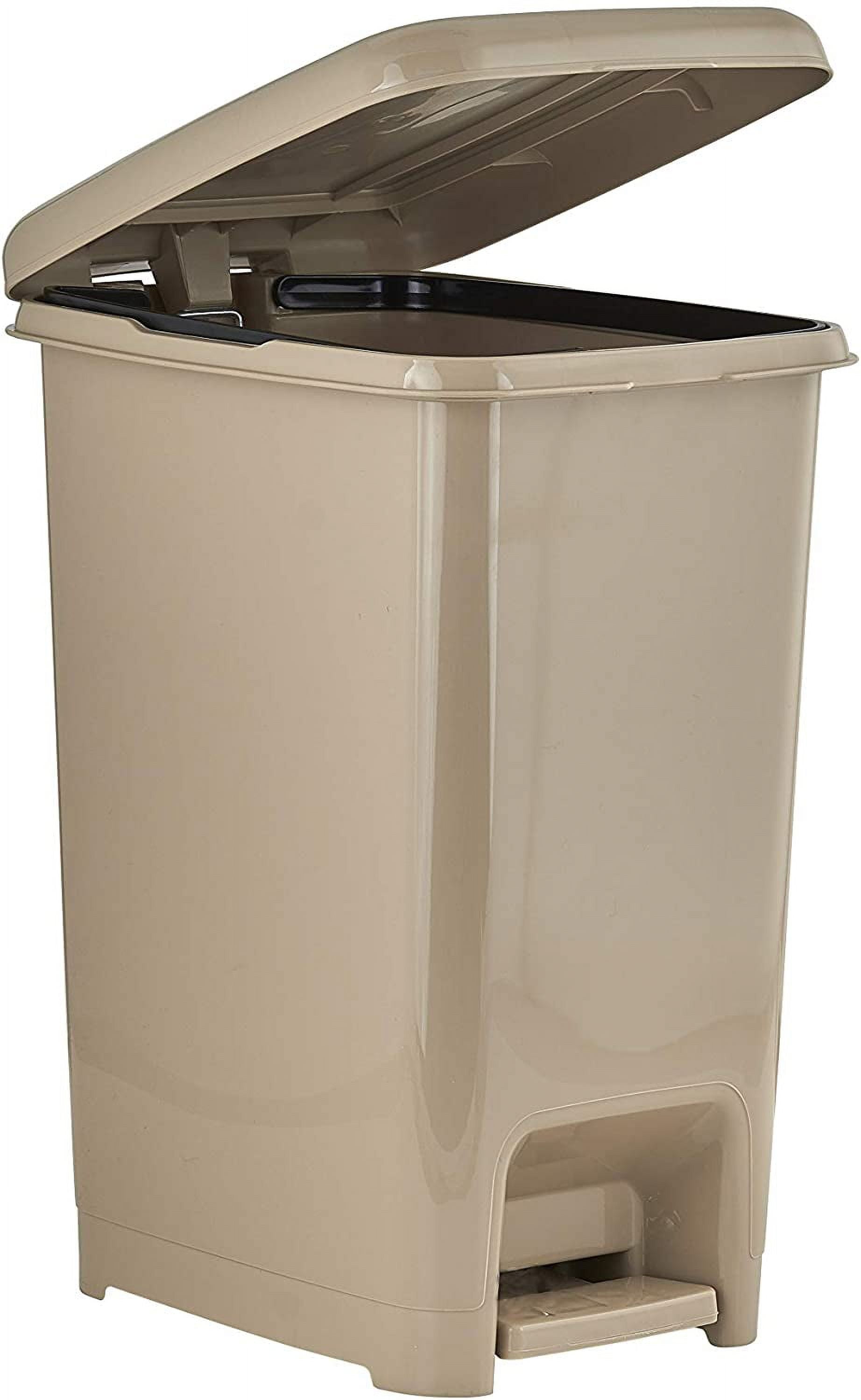 Beige Slim Plastic Pedal Trash Can with Lid