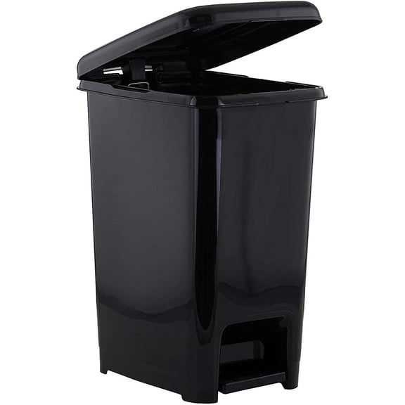 Slim 2.5-gallon Step on Trash Can with Lid. – Space Savor Trash Can, Good for Dorm Room, Kitchen, Bathroom, or Office, Keeps the Room Neat and Clean. Black Color. By Superio.