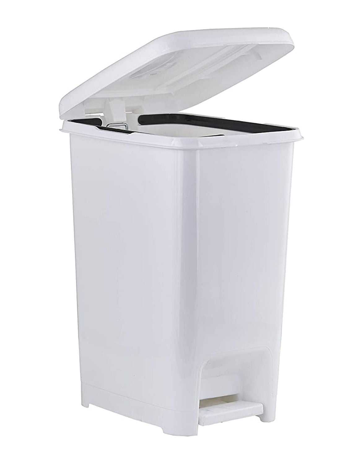 White Plastic Rectangular Pedal Trash Can, 2.5 Gallon