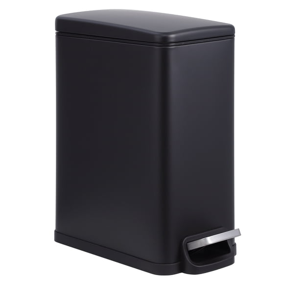 Slim 2.6 Gallon Kitchen Step Trash Can, Soft Close Lid Stainless Steel Garbage Bin with Inner Bucket, Space Saving for Home Office Bathroom Narrow Spaces - Black