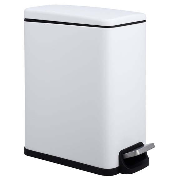 Slim 2.6 Gallon Kitchen Step Trash Can, Soft Close Lid Stainless Steel Garbage Bin with Inner Bucket, Space Saving for Home Office Bathroom Narrow Spaces - White