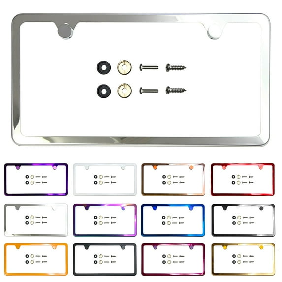 Slim 2 Holes Style Polish Mirror Stainless Steel License Plate Frame with Aluminum Screw Cap