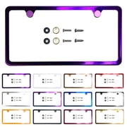 Slim 2 Holes Style Powder Coated Candy Purple Stainless Steel License Plate Frame with Aluminum Screw Cap